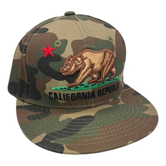 California Republic Cali Bear Flag Flat Bill Snapback Cap Hat Camo Brown Bear - Picture 2 of 4
